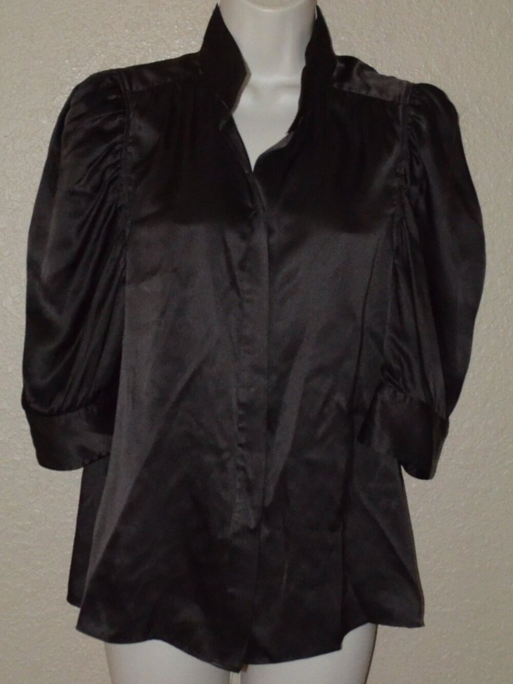 Sz S FRAME Black Silk Short Balloon Sleeve Blouse